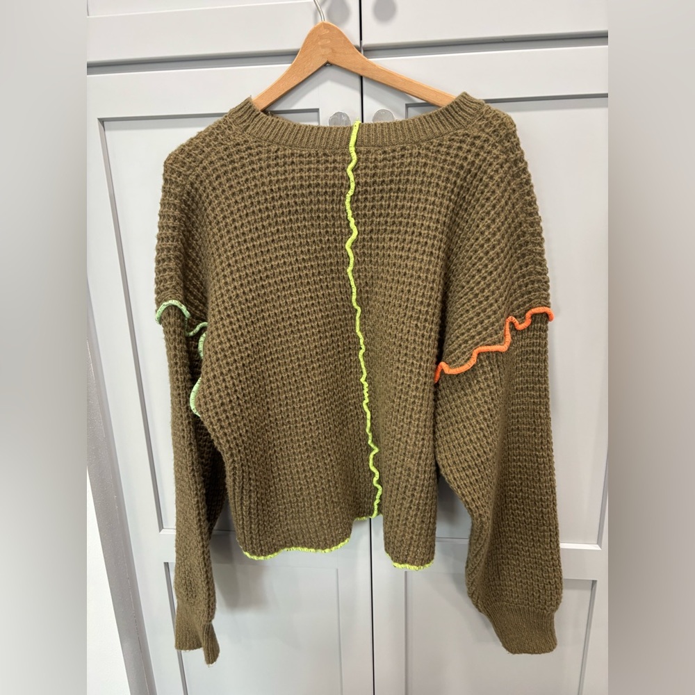 New In Brown Sweater with Neon Accents Size L NWOT